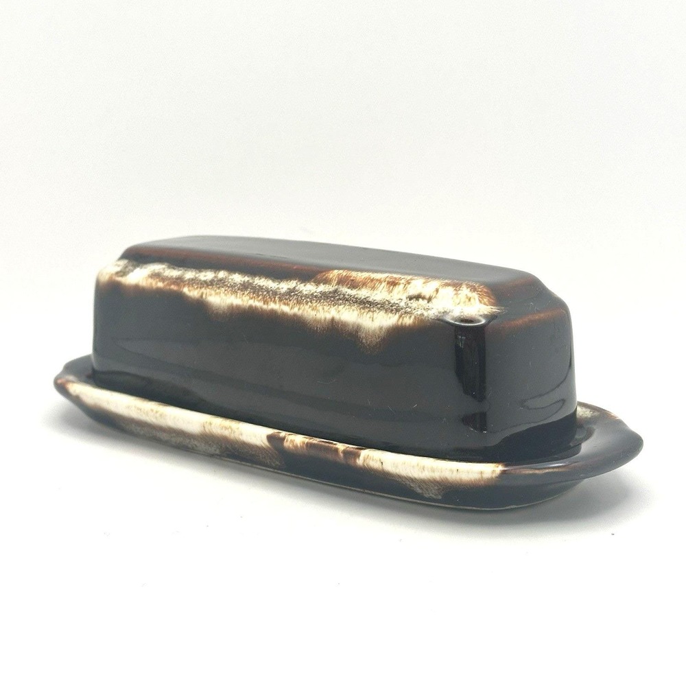 Vintage Pfaltzgraff Gourmet Brown #28 Butter Dish Drip Glaze Stoneware USA